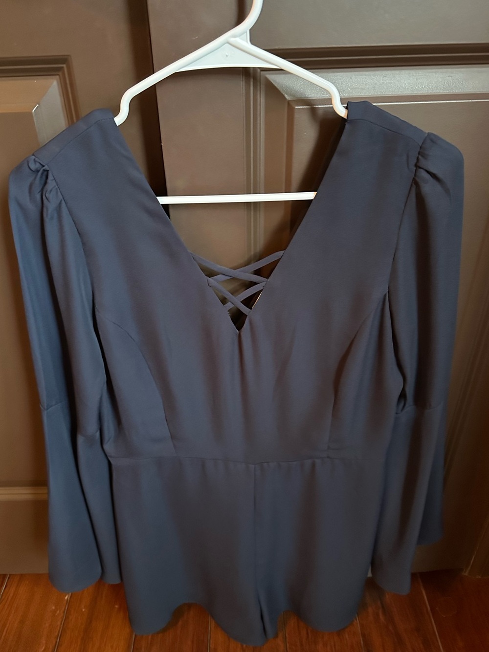 GB long sleeve v neck navy blue bell sleeve romper size M